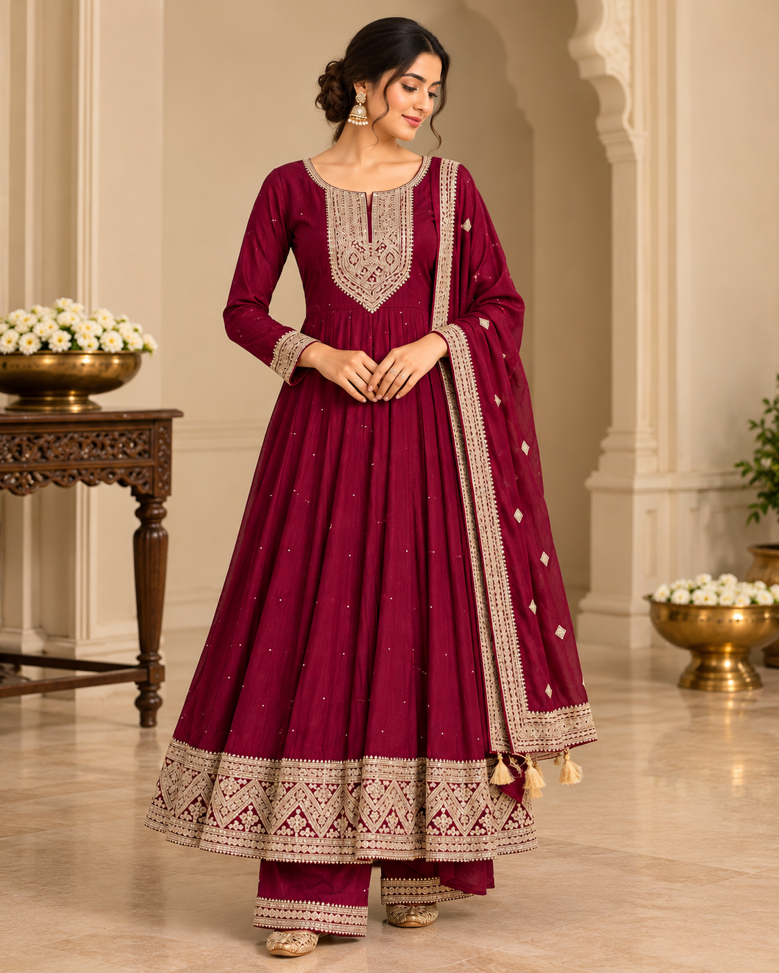 Maroon Frock Suit - View 1