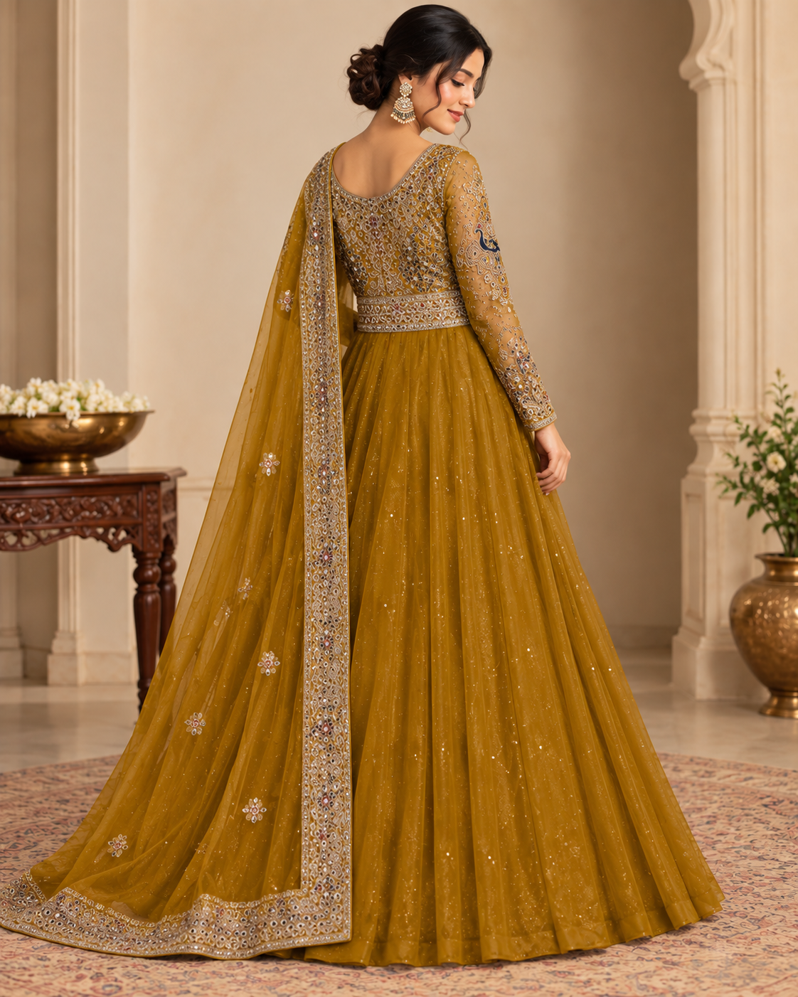 Mustard Netted Gown - View 2
