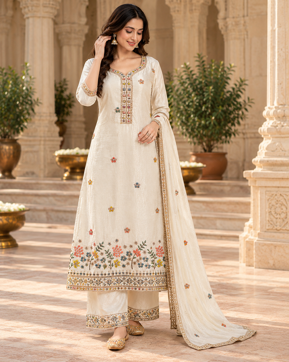 Cream Kurti Suit - View 1