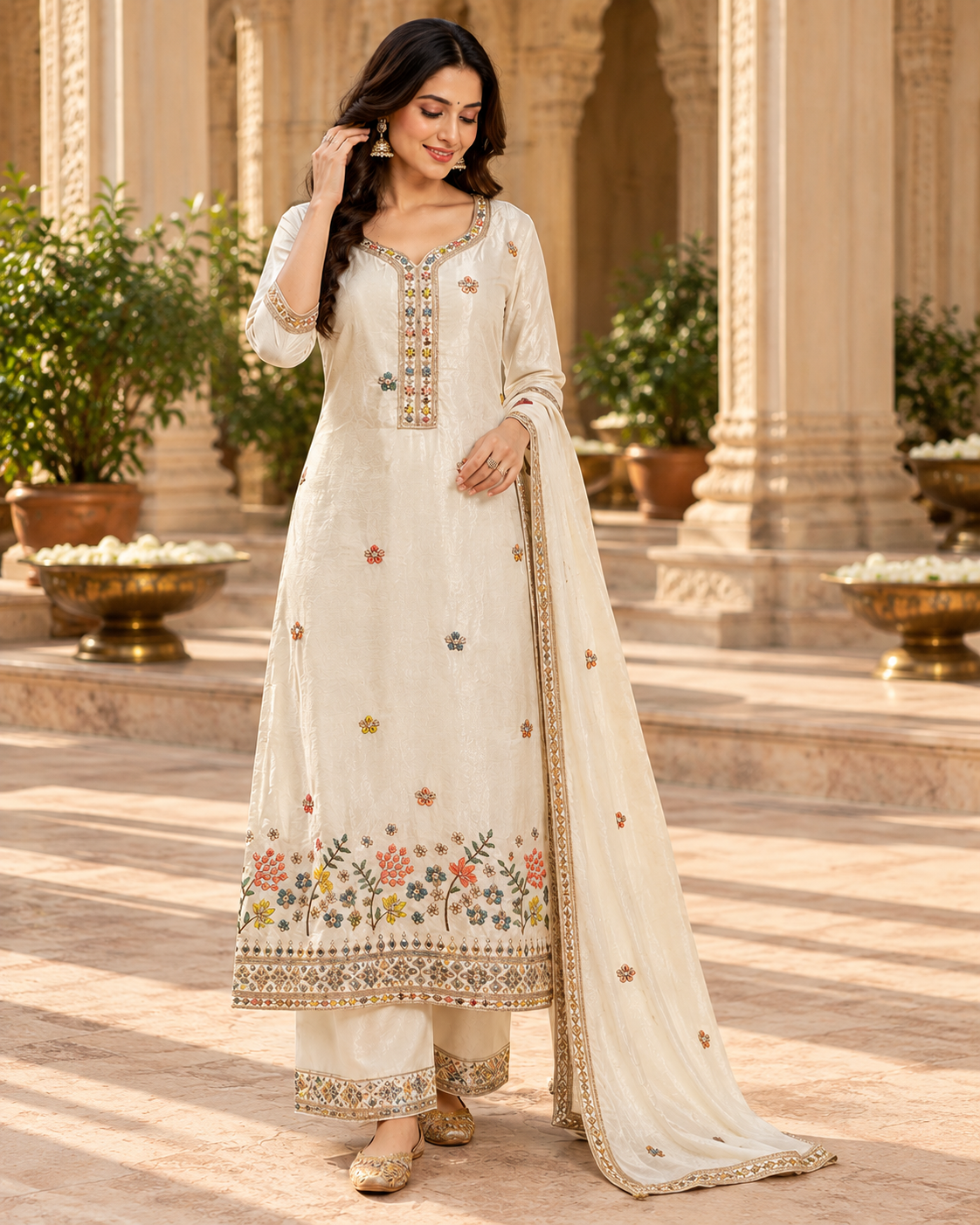 Cream Kurti Suit - View 2
