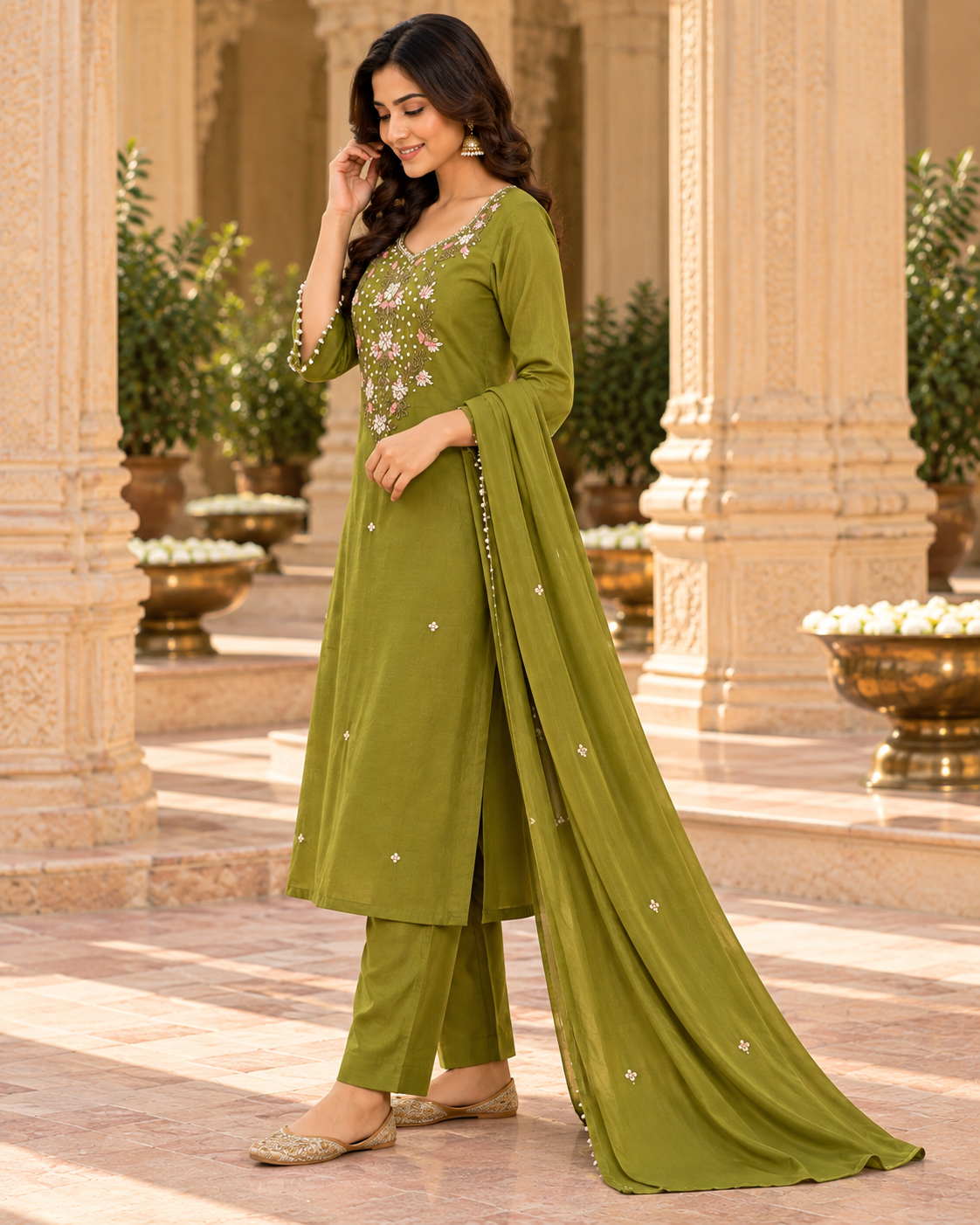 Sage Green Kurti Set - View 2