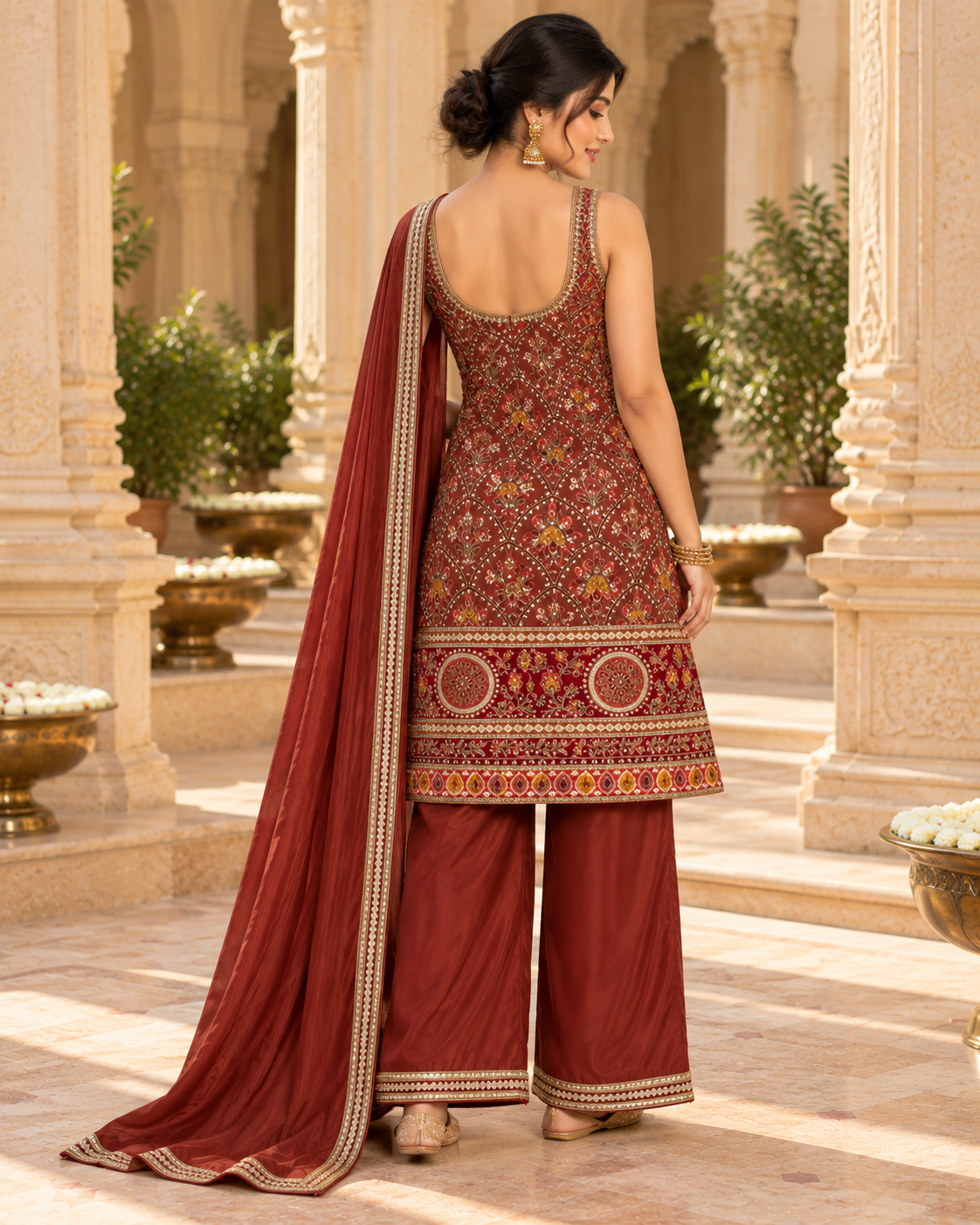 Rust Multicolour Palazzo Set - View 2