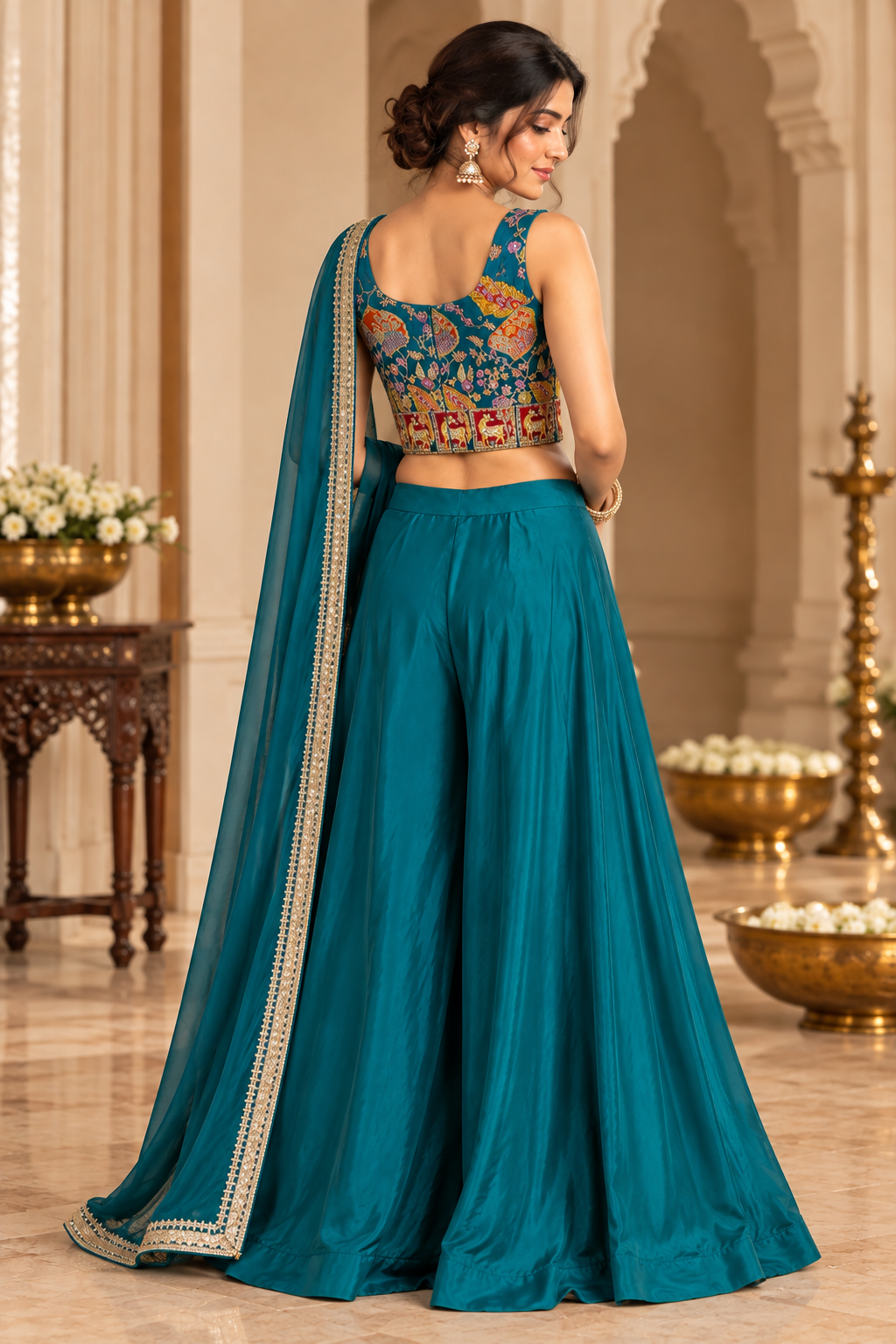 Peacock Short Top Palazzo Set - View 2