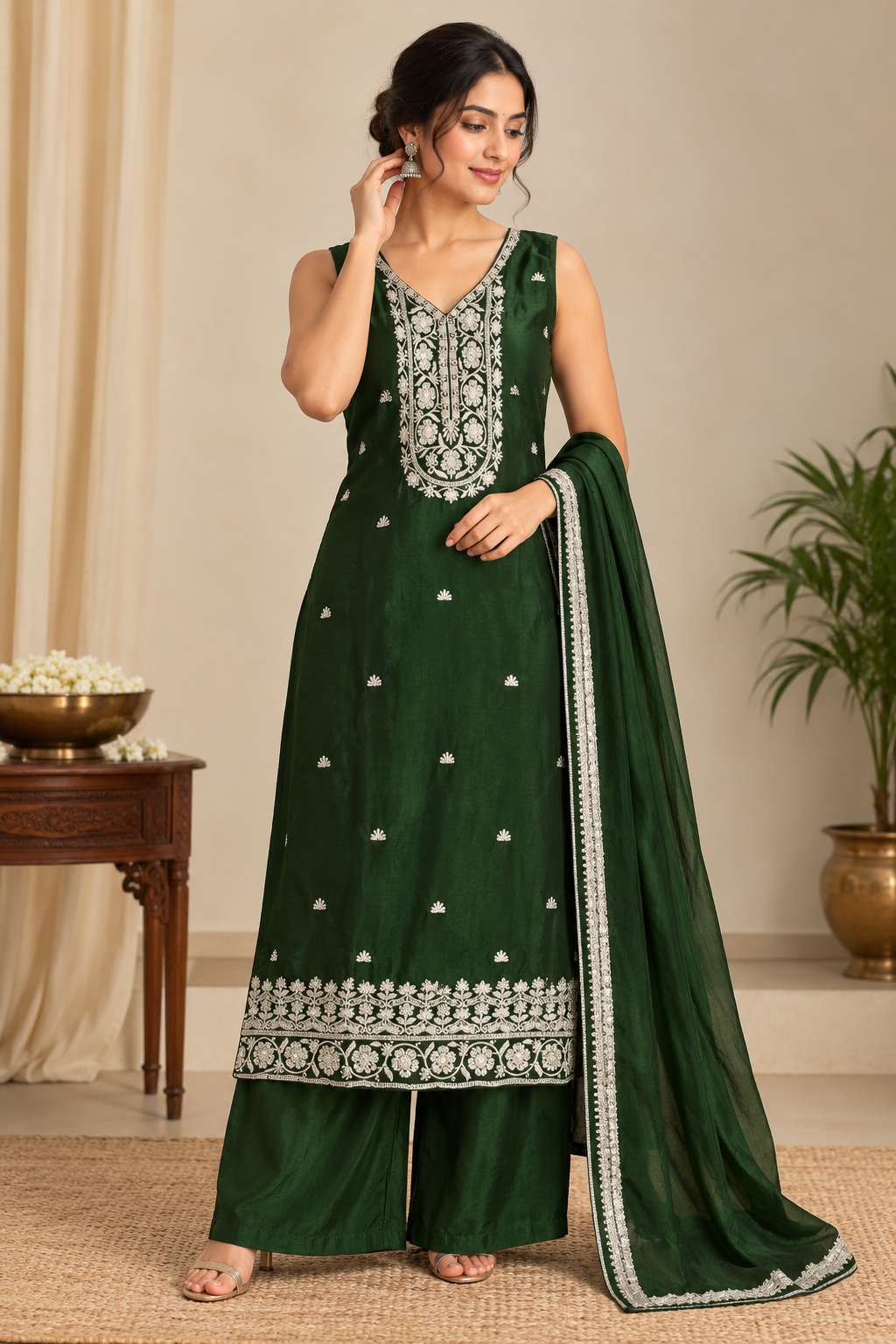 Dark Green Palazzo Set - View 2