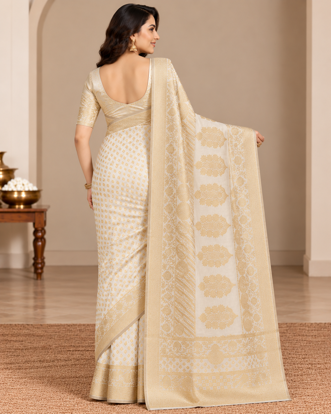 Cream Banarasi Chiffon Saree - View 2