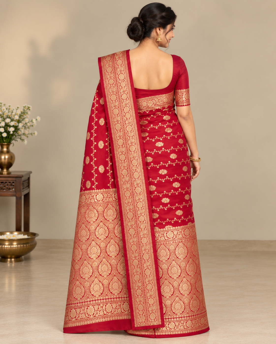 Red Banarasi Saree - View 2