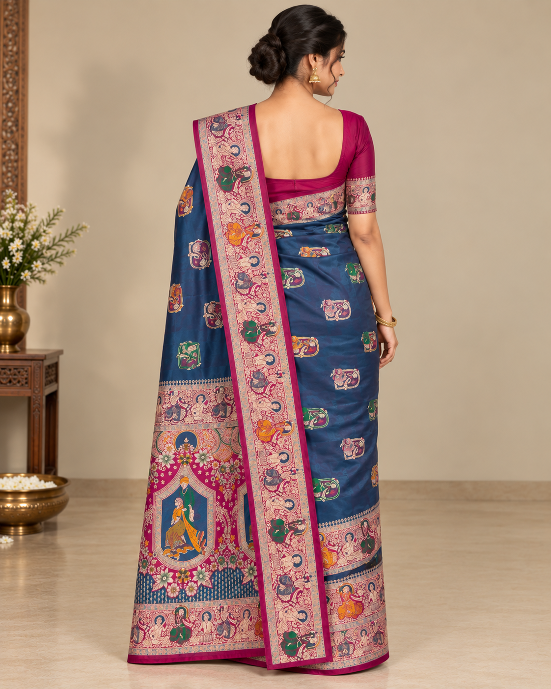Blue Banarasi Figure Saree - View 2